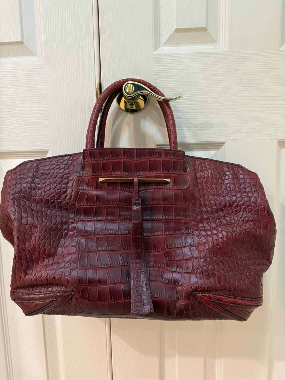 Brian Atwood Croc-Embossed leather Burgundy Tote Bag